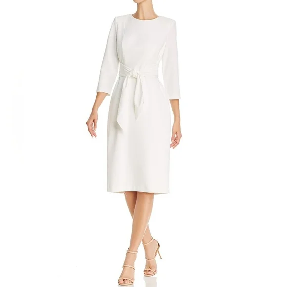Adrianna Papell Ivory Knit Crepe Tie Waist Sheath Dress Size 14 MSRP $129 - Picture 1 of 2